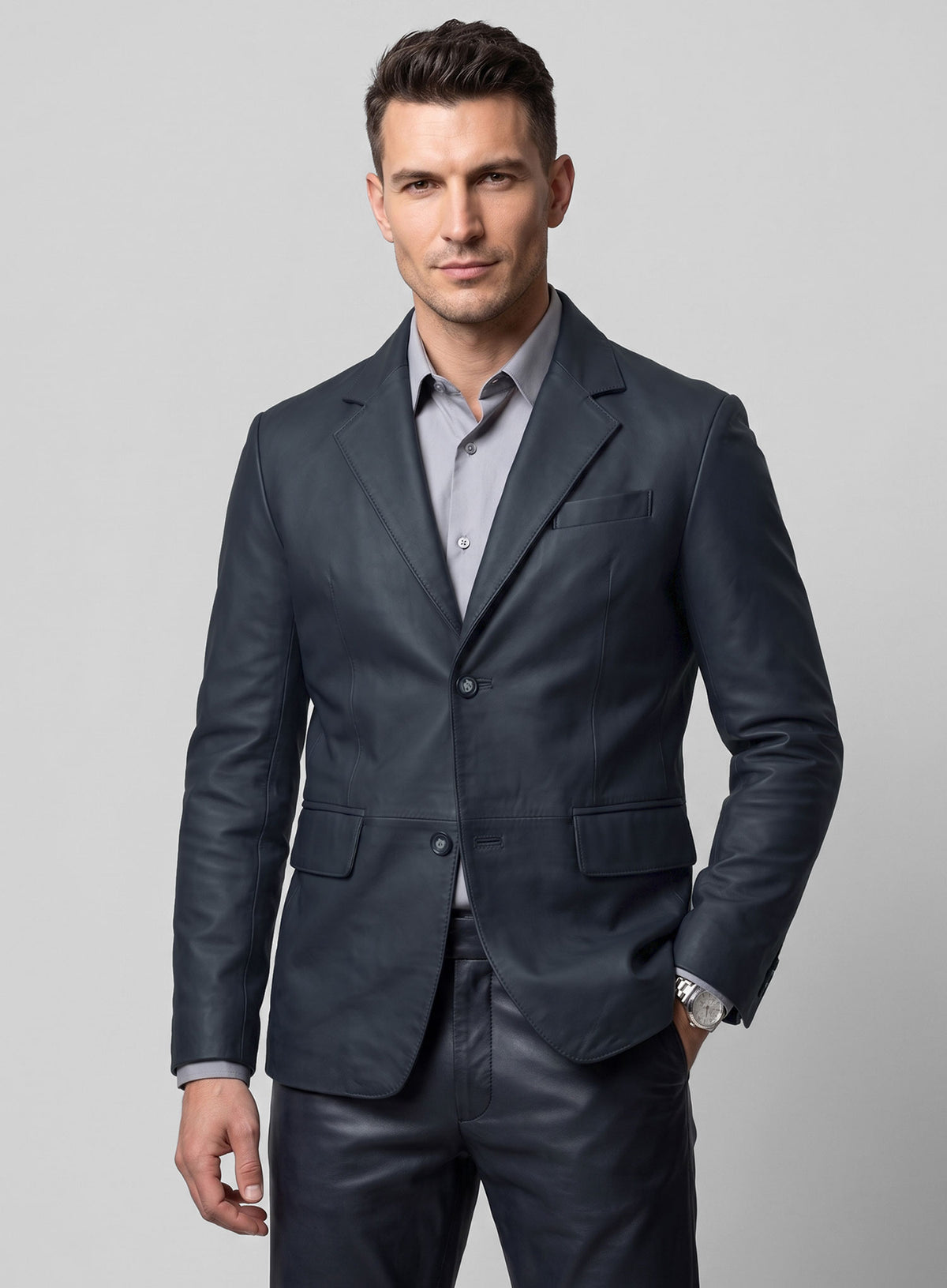 Winsor Blue Lambskin Leather Blazer