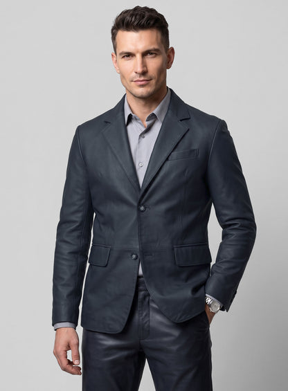 Winsor Blue Lambskin Leather Blazer