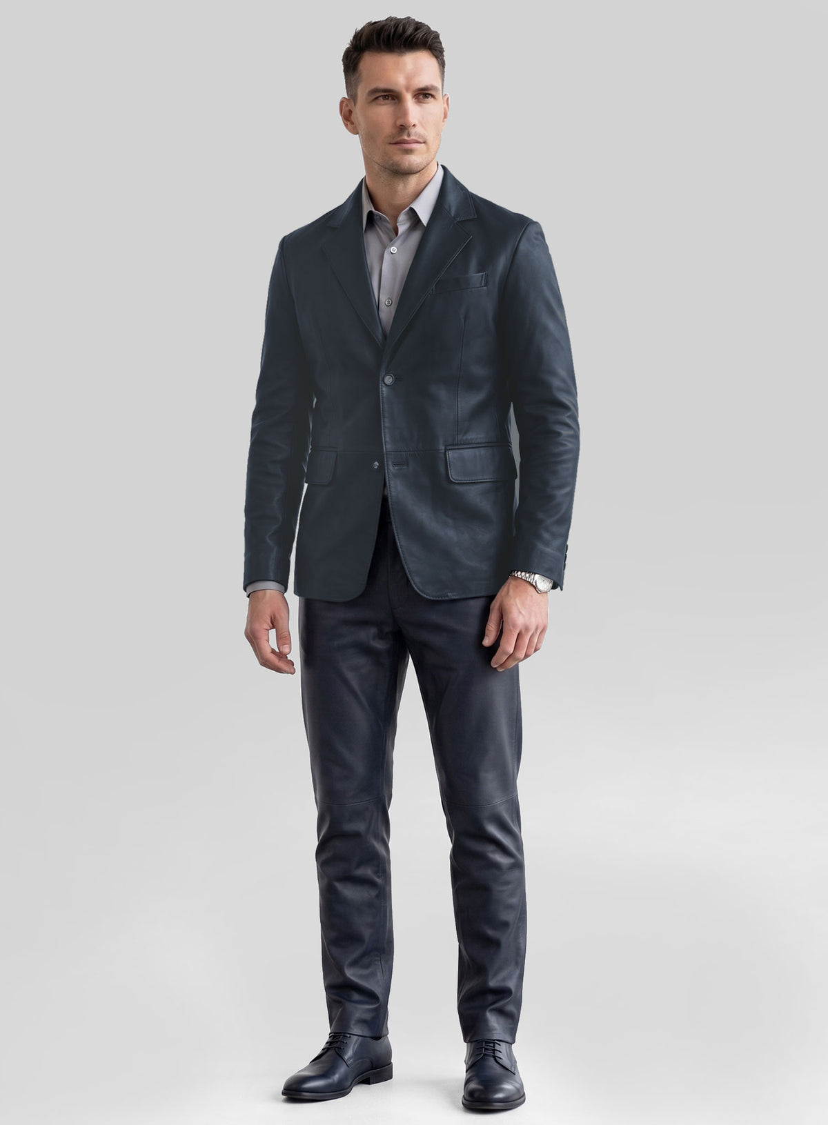 Winsor Blue Lambskin Leather Blazer