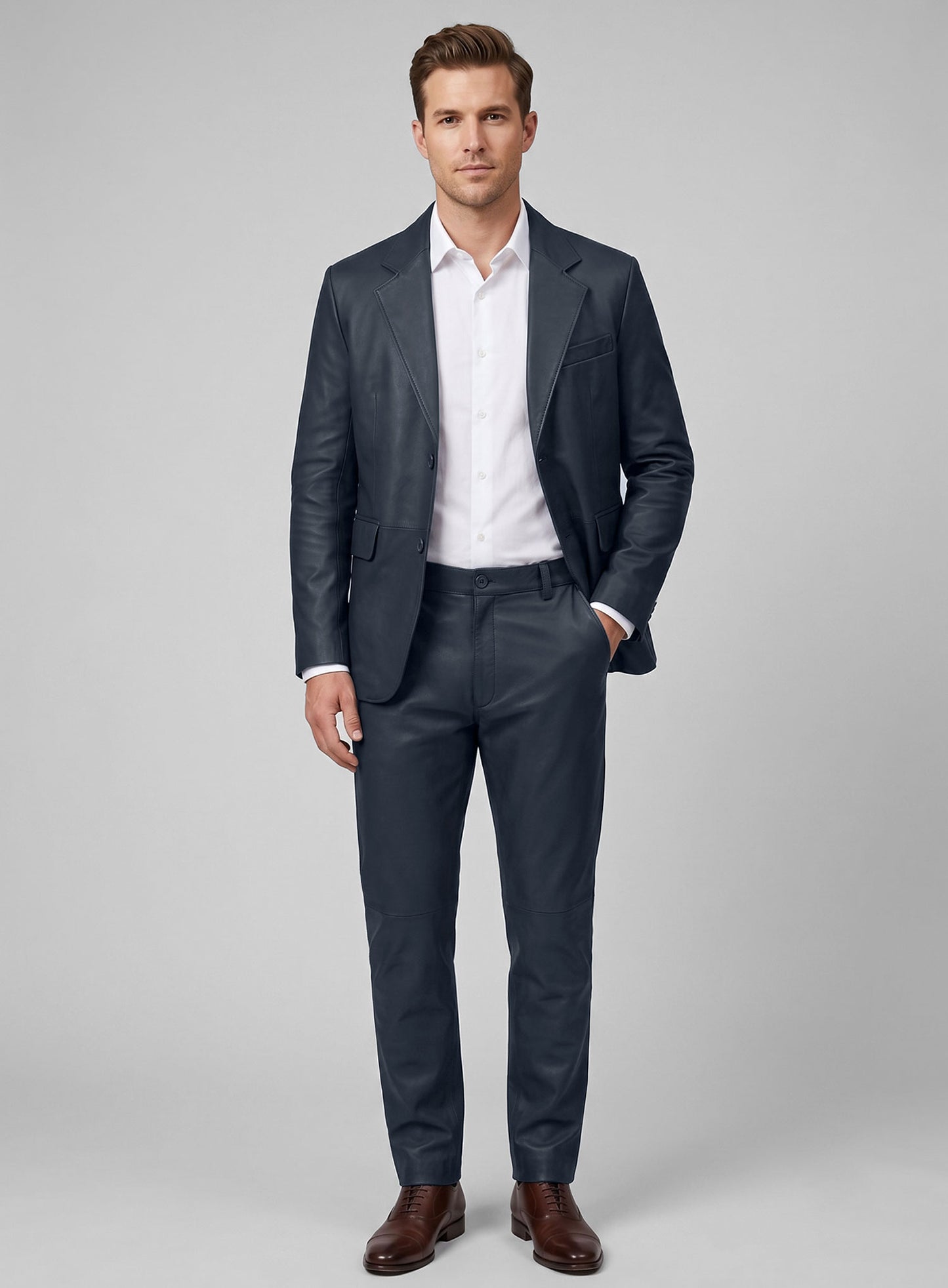 Winsor Blue Lambskin Leather Suit