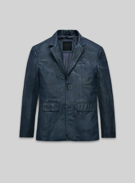 Winsor Blue Washed and Wax Lambskin Leather Blazer