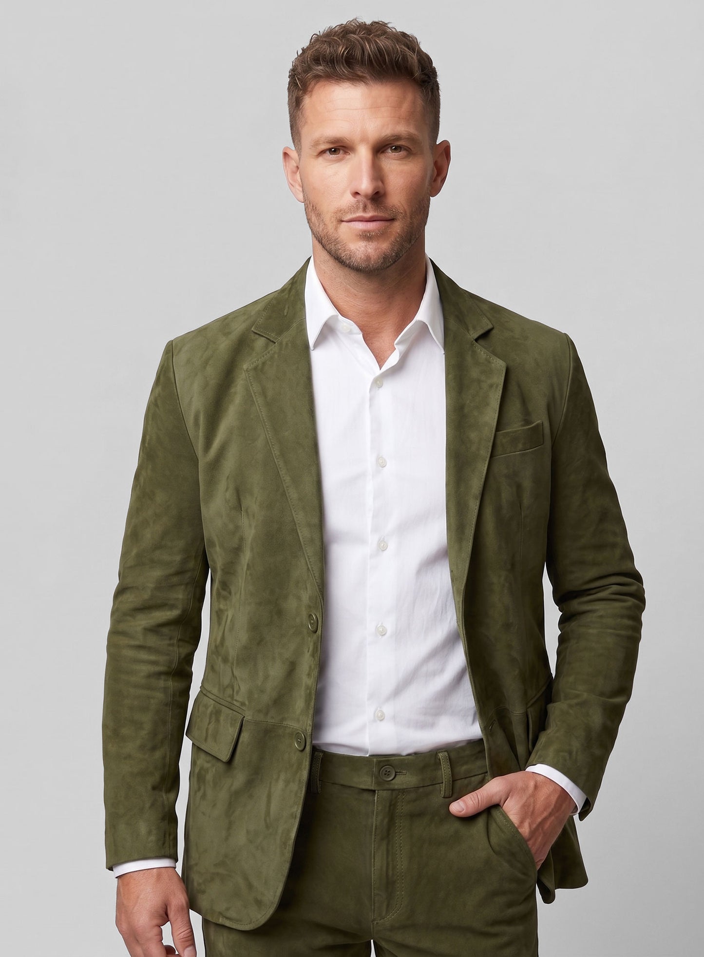 Woodland Green Suede Leather Suit