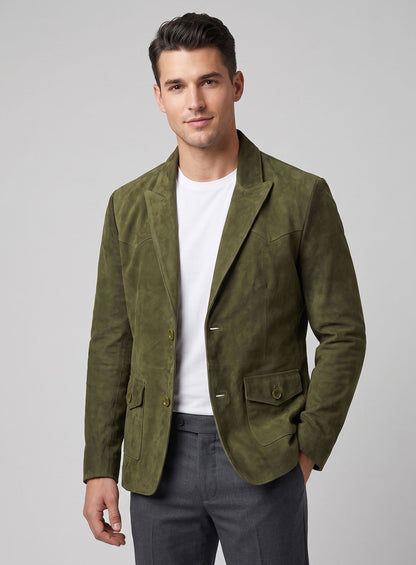 Woodland Green Suede Western Leather Blazer