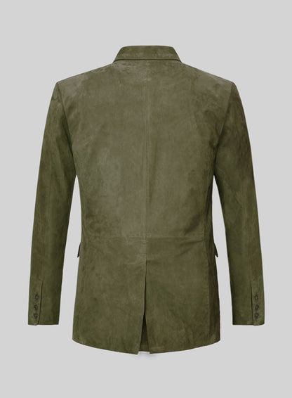 Woodland Green Suede Double Breasted Blazer - LeatherCult
