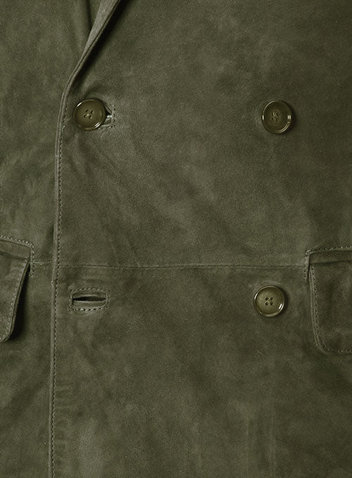 Woodland Green Suede Double Breasted Blazer - LeatherCult