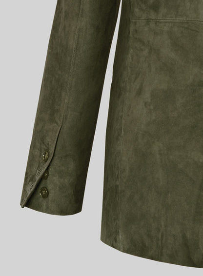 Woodland Green Suede Double Breasted Blazer - LeatherCult