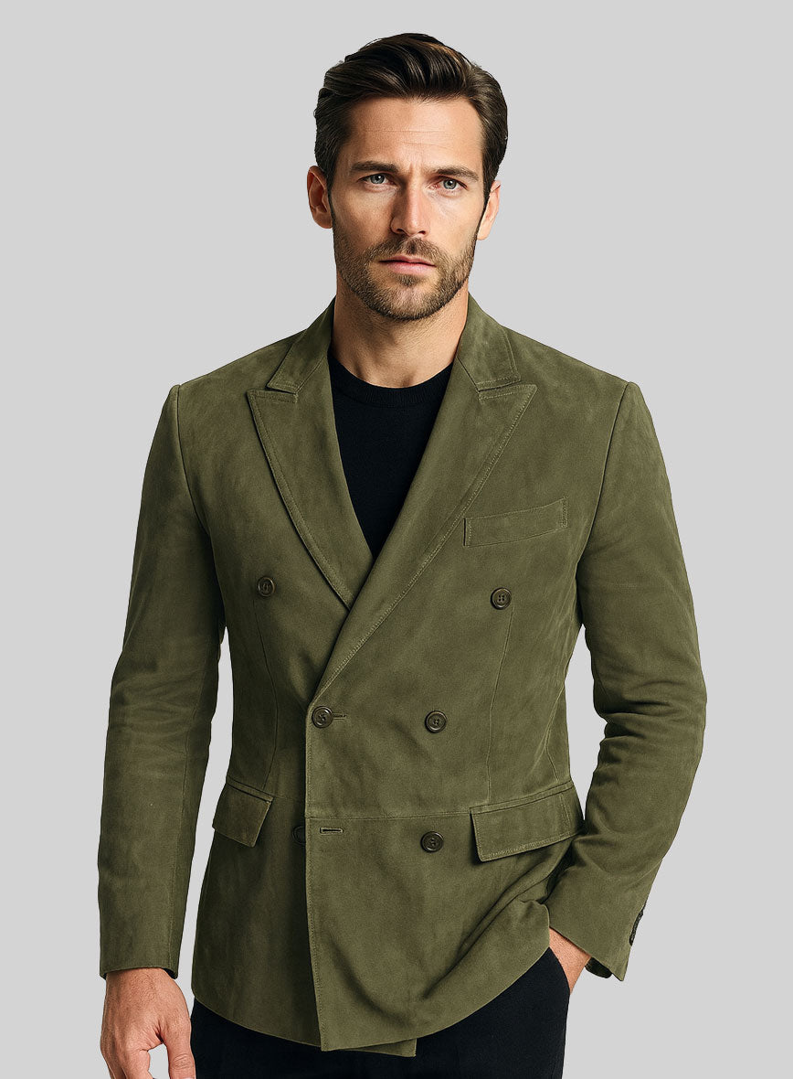 Woodland Green Suede Double Breasted Blazer