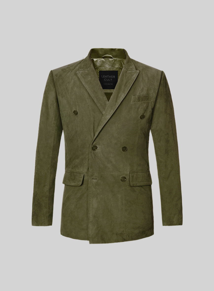 Woodland Green Suede Double Breasted Blazer