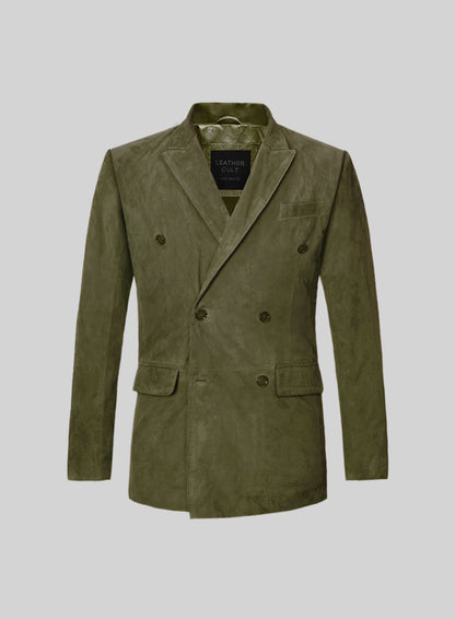 Woodland Green Suede Double Breasted Blazer