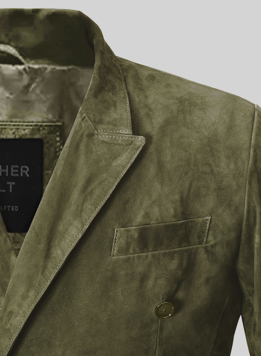 Woodland Green Suede Double Breasted Blazer