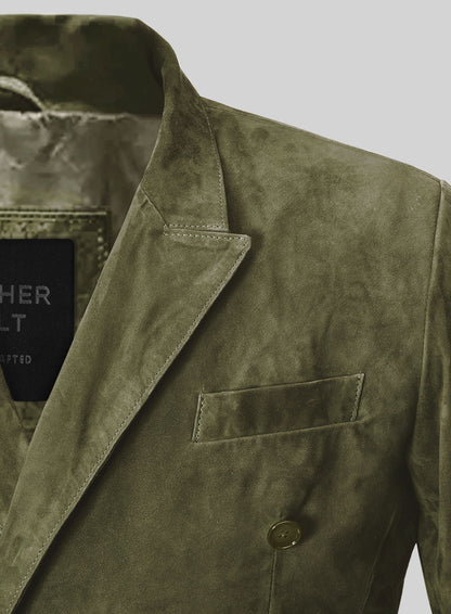 Woodland Green Suede Double Breasted Blazer