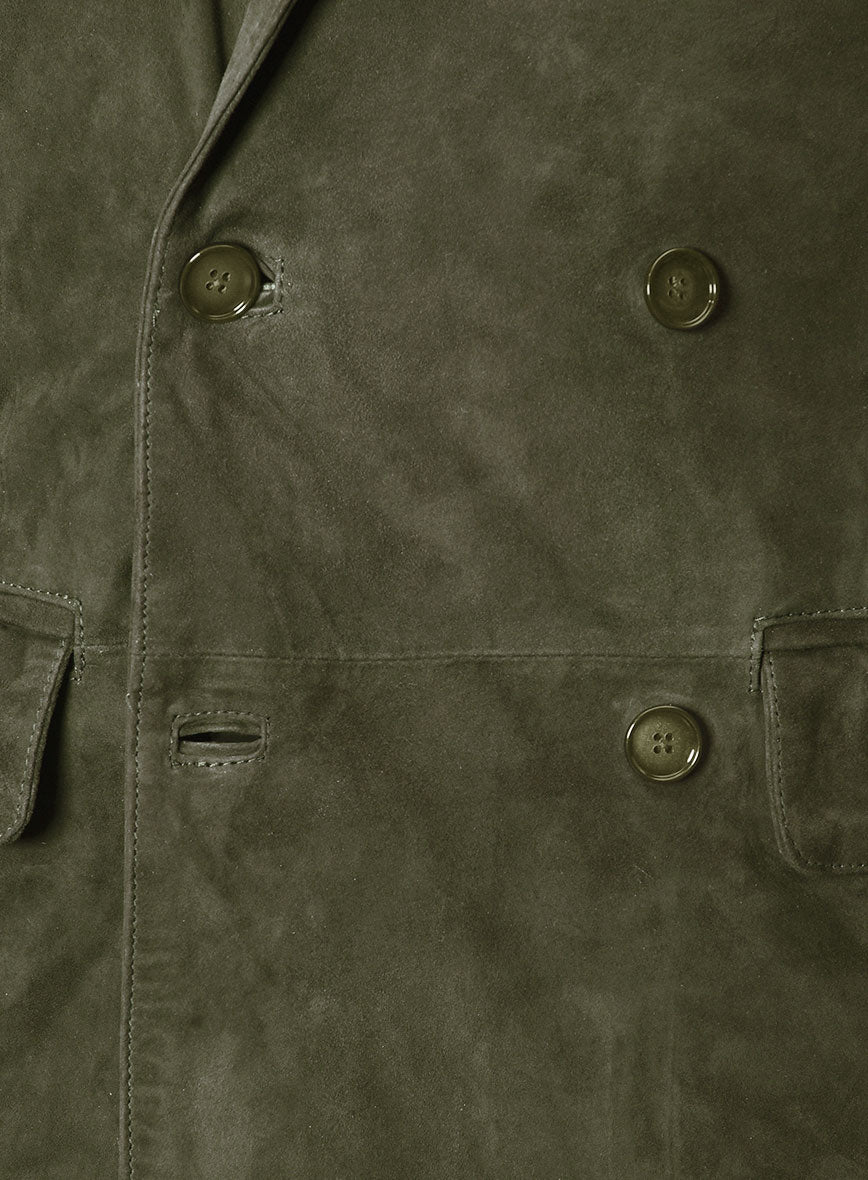 Woodland Green Suede Double Breasted Blazer