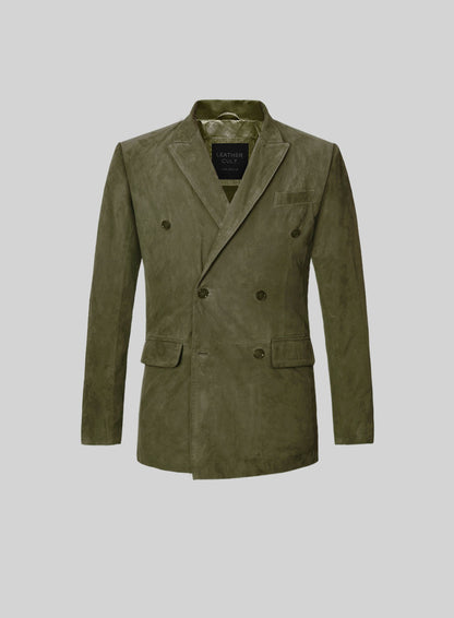Woodland Green Suede Double Breasted Blazer