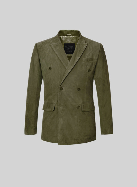 Woodland Green Suede Double Breasted Blazer