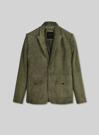 Woodland Green Suede Western Leather Blazer