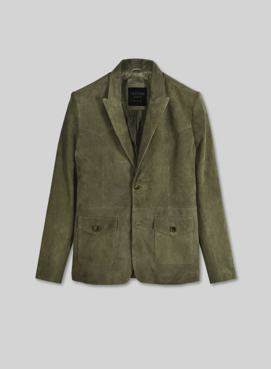 Woodland Green Suede Western Leather Blazer