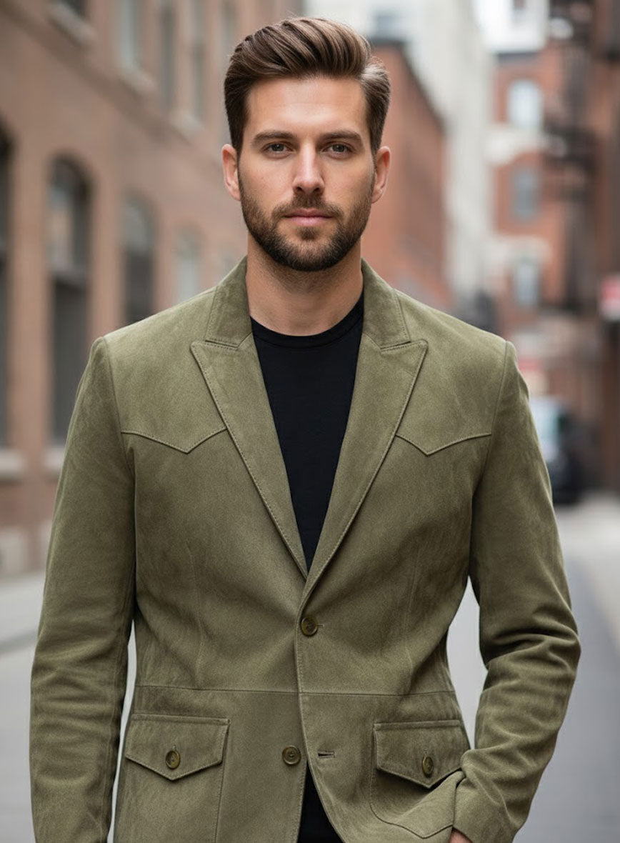 Woodland Green Suede Western Leather Blazer