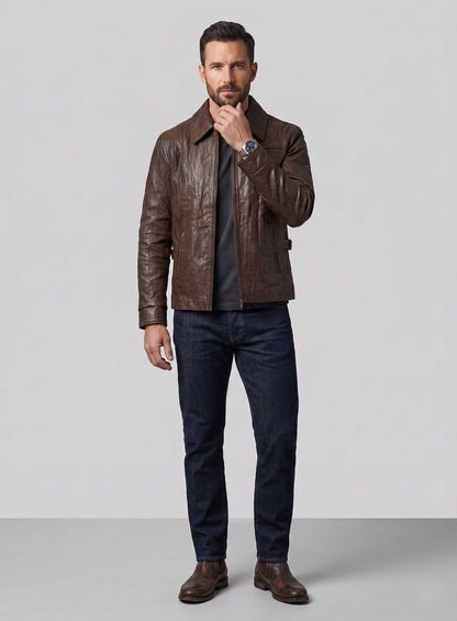 Wrinkled Brown Bruce Willis Surrogates Leather Jacket