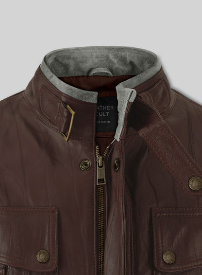Wrinkled Brown Gerard Butler Leather Jacket #1