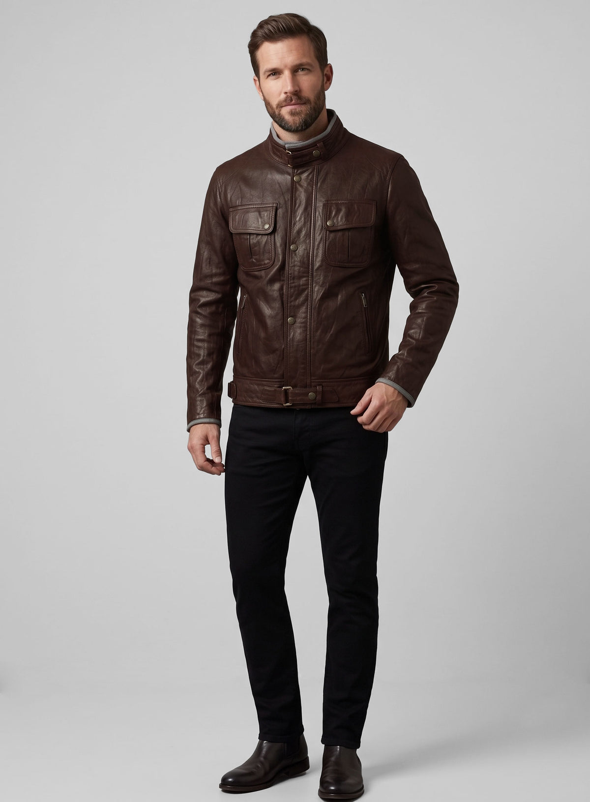 Wrinkled Brown Gerard Butler Leather Jacket #1