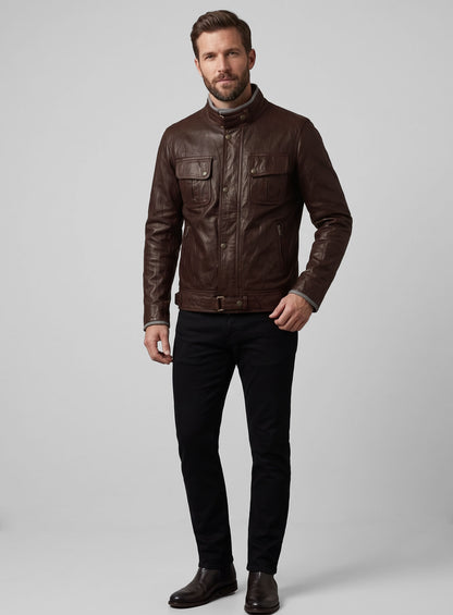 Wrinkled Brown Gerard Butler Leather Jacket #1