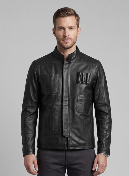 Wrinkled Black Harrison Ford Star Wars Leather Jacket