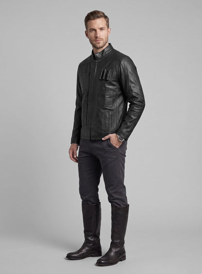 Wrinkled Black Harrison Ford Star Wars Leather Jacket