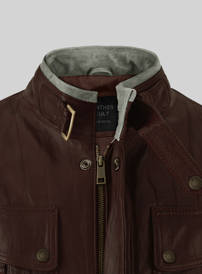 Wrinkled Brown Gerard Butler Leather Jacket #1