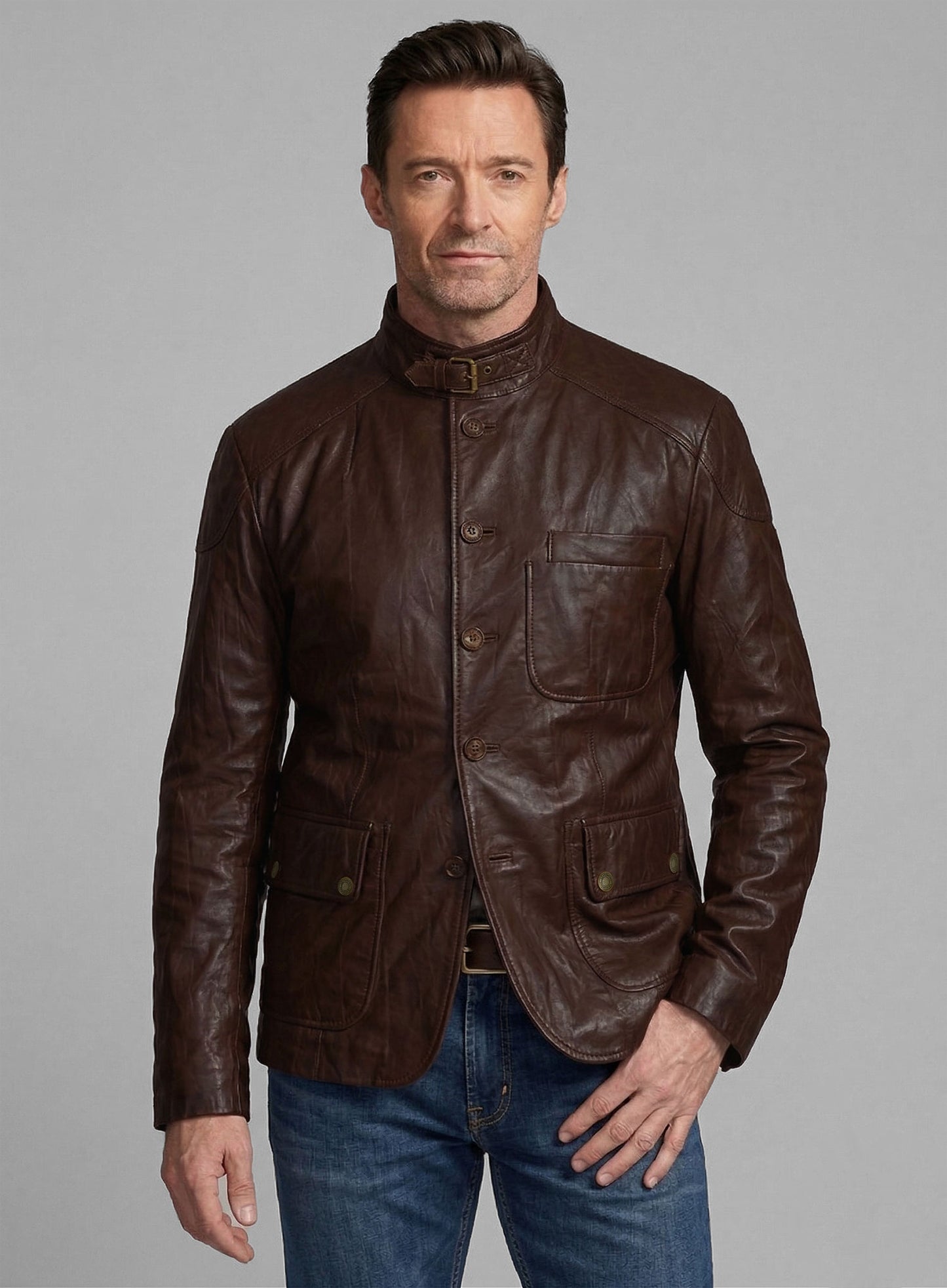 Wrinkled Brown Hugh Jackman Real Steel Leather Jacket