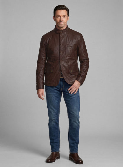 Wrinkled Brown Hugh Jackman Real Steel Leather Jacket
