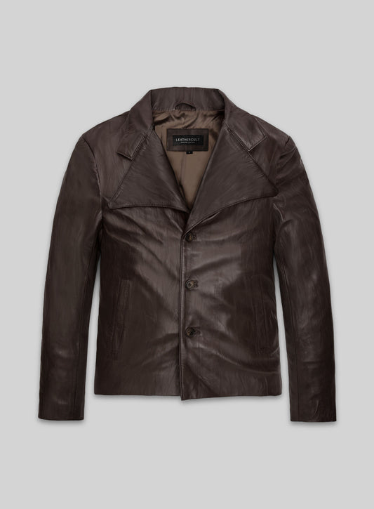 Wrinkled Brown Jim Morrison Leather Jacket -S