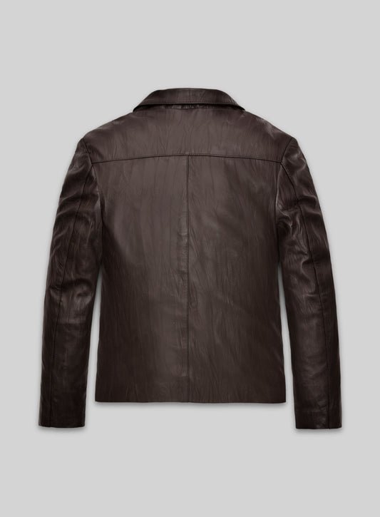 Wrinkled Brown Jim Morrison Leather Jacket -S