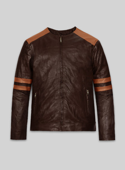 Wrinkled Brown Leather Fighter T-Shirt Jacket
