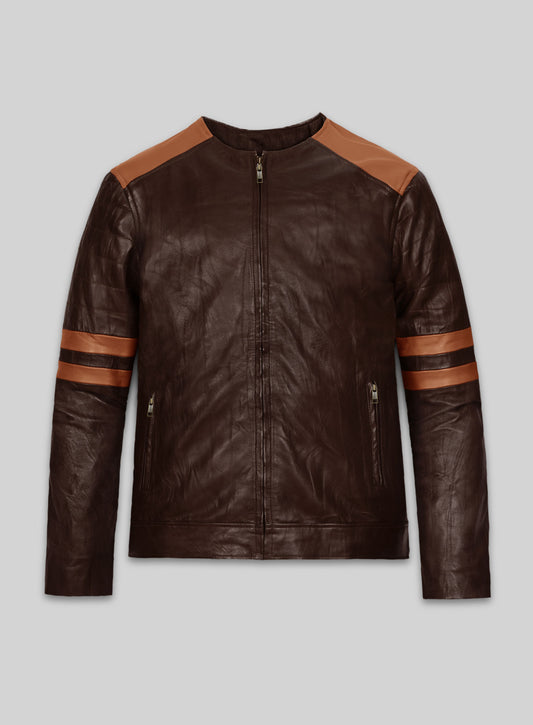 Wrinkled Brown Leather Fighter T-Shirt Jacket