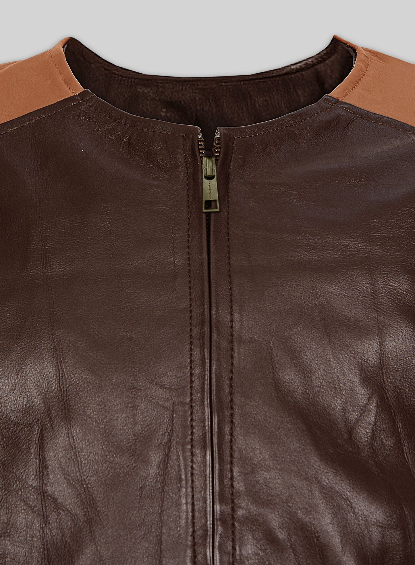 Wrinkled Brown Leather Fighter T-Shirt Jacket