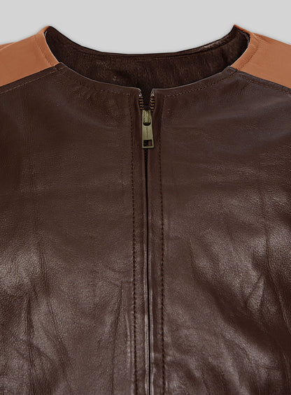 Wrinkled Brown Leather Fighter T-Shirt Jacket