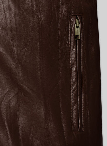 Wrinkled Brown Leather Fighter T-Shirt Jacket