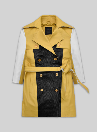 Yellow Color Contrast Leather Trench Coat