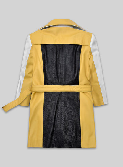 Yellow Color Contrast Leather Trench Coat