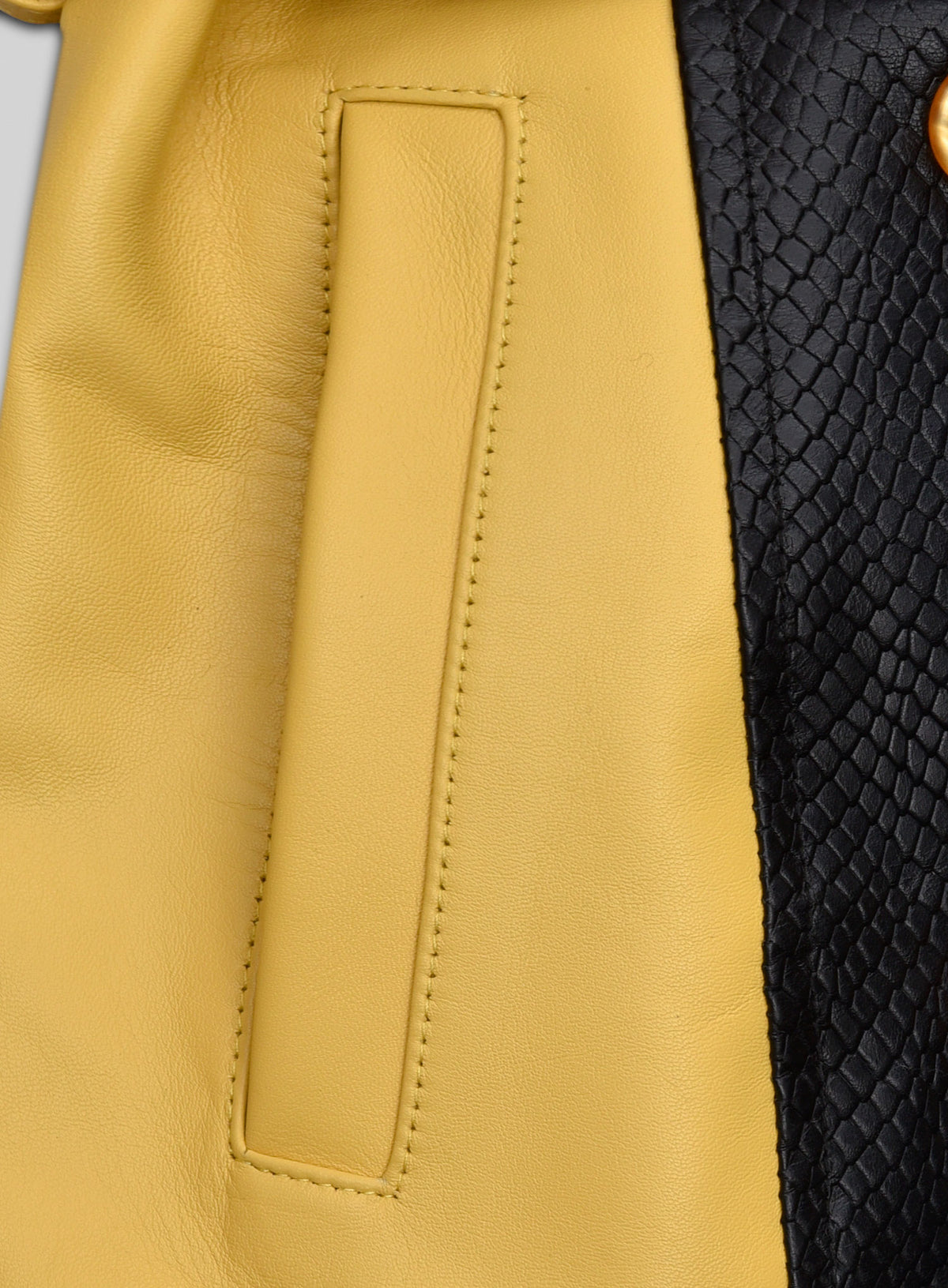 Yellow Color Contrast Leather Trench Coat