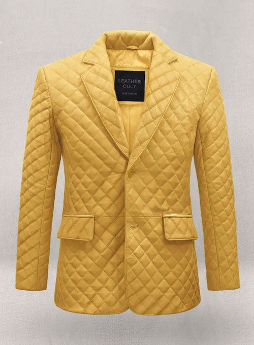 Yellow Bocelli Quilted Leather Blazer - LeatherCult