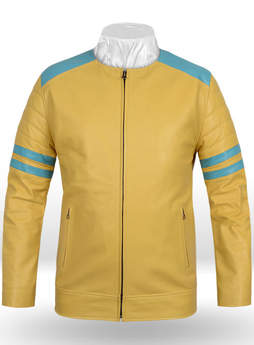Yellow Leather Fighter T-Shirt Jacket - LeatherCult
