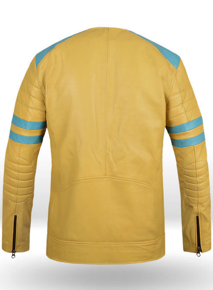 Yellow Leather Fighter T-Shirt Jacket - LeatherCult