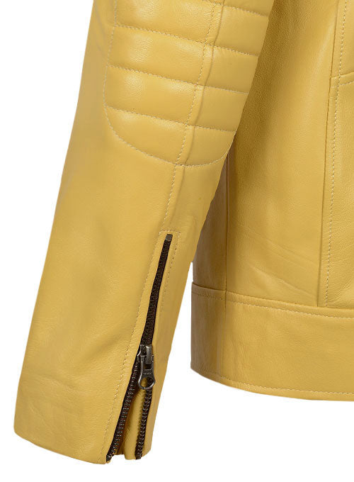 Yellow Leather Fighter T-Shirt Jacket - LeatherCult