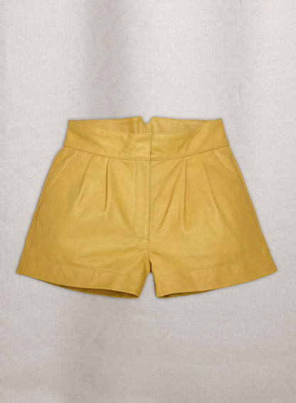 Yellow Leather Cargo Shorts Style # 360 - LeatherCult