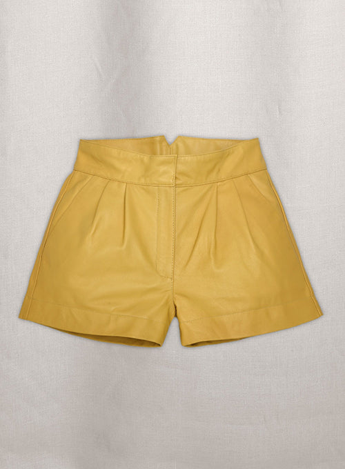Yellow Leather Cargo Shorts Style # 360 - LeatherCult