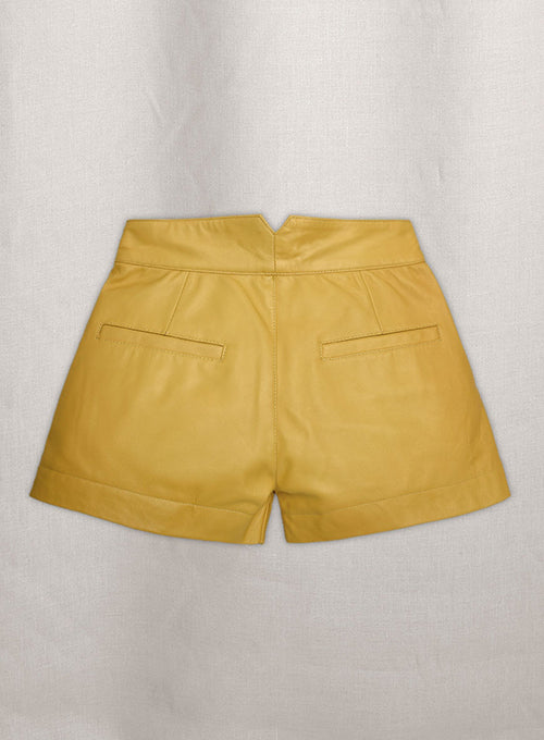 Yellow Leather Cargo Shorts Style # 360 - LeatherCult
