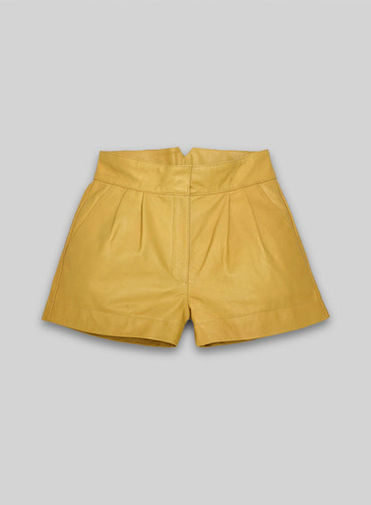 Yellow Leather Cargo Shorts Style # 360