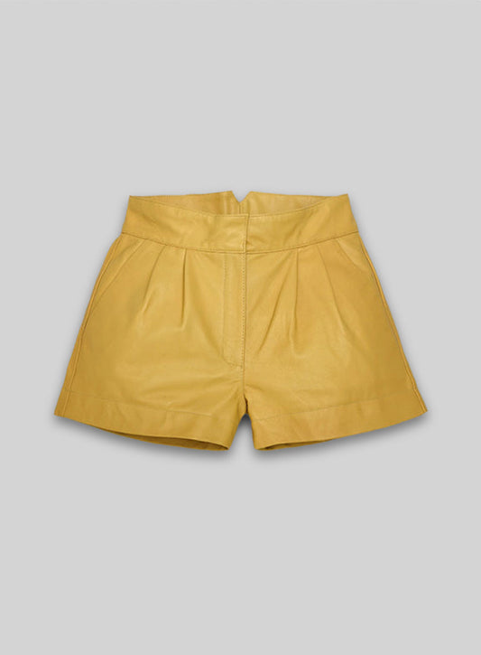 Yellow Leather Cargo Shorts Style # 360