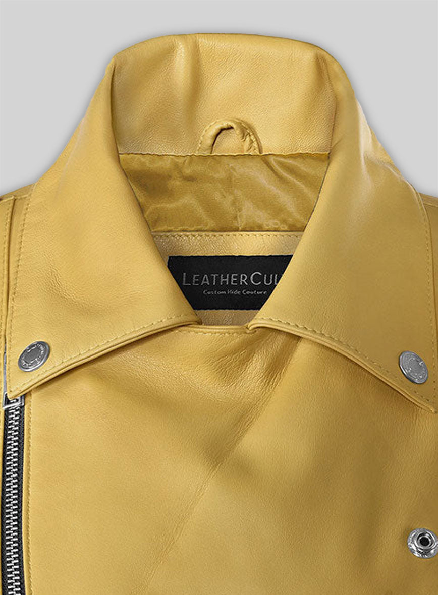 Yellow Rihanna Leather Jacket #1